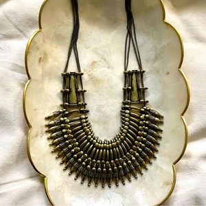 New brass gold tone collar necklace Mayan or Egyptian inspired